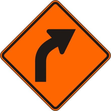 Construction Curve Sign - W1-2R-O