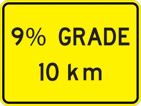 Percent Grade (Distance) KM Sign- W7-3DKM