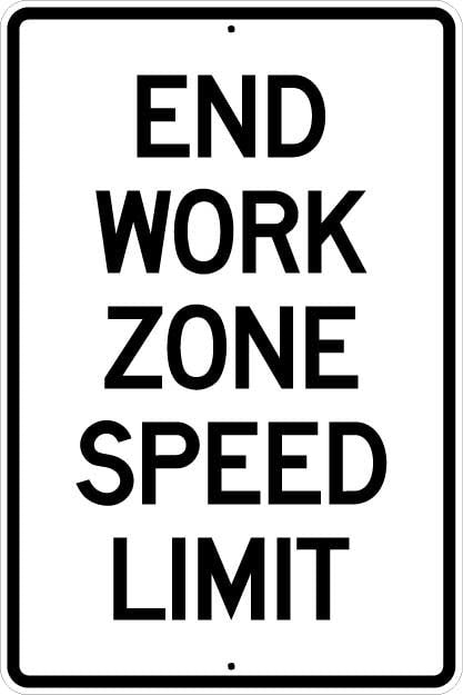 End Work Zone Speed Limit Sign- R2-12