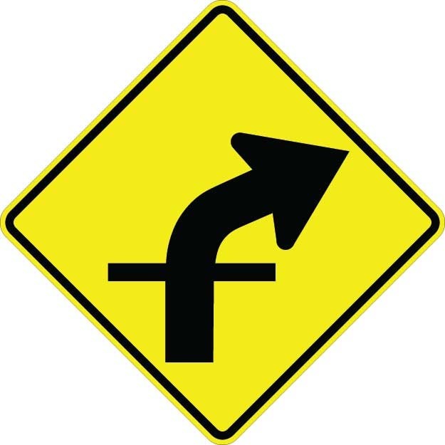Curve Right With Cross Road Sign - W1-10AR