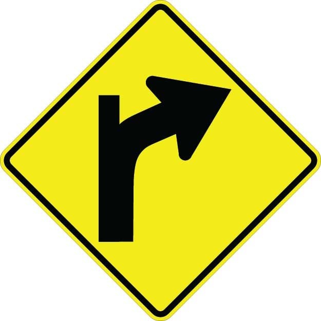 Curve Right With Side Road Sign - W1-10BR