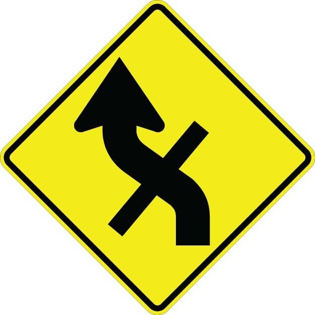 Curve Left With Cross Road Sign - W1-10EL