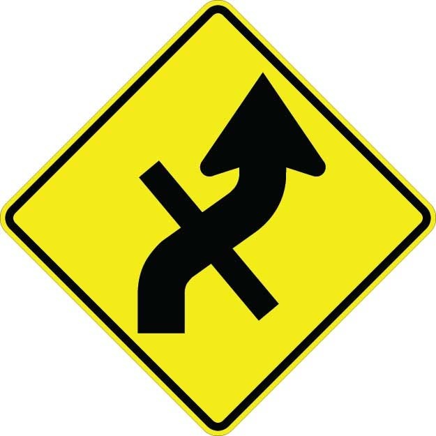 Curve Right With Cross Road Sign- W1-10ER