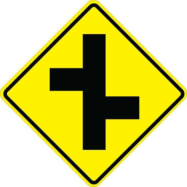 Offset Side Roads Right Sign- W2-7R