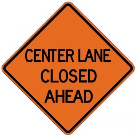 Center Lane Closed Ahead Roll-Up Construction Sign- W9-3-RU