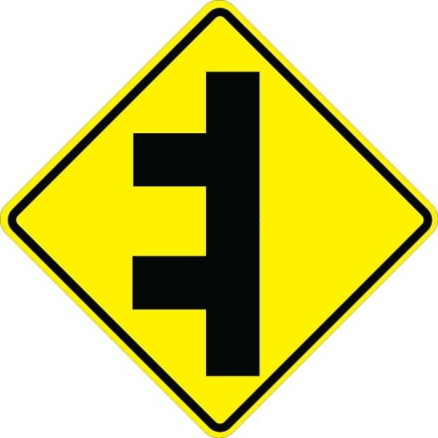 Two Side Roads From Left Sign- W2-8L