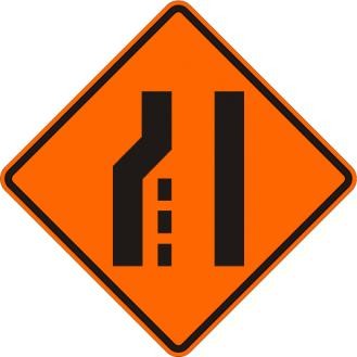 Lane Ends Left Merge Right Sign- W4-2L-O